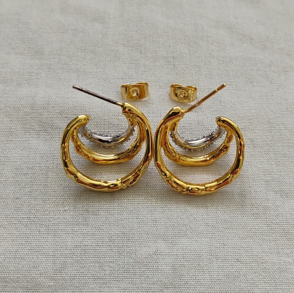 Alexis Bittar Gold and Silver Hoop Earring - Picture 3 of 4